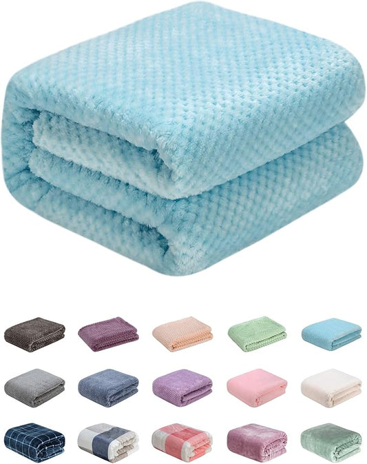 Fuzzy Throw Blanket, Plush Fleece Blankets for Adults, Toddler, Boys and Girls, Warm Soft Blankets and Throws for Bed, Couch, Sofa, Travel and Outdoor, Camping (Throw(50"x70"), L-Ice Blue)