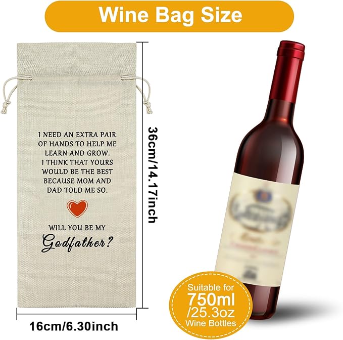 Godfather Proposal Gift Wine Bag Will You Be My Godfather Gift Ideas Godfather Baptism Gift Wine Bottle Decoration Bag Godfather Gifts from Godchild Christening Gift from Godfather