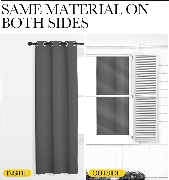 NICETOWN Bedroom Blackout Curtains Panels - Triple Weave Energy Saving Thermal Insulated Solid Grommet Blackout Draperies for Patio (1 Pair, 55 inches by 96 Inch, Grey)