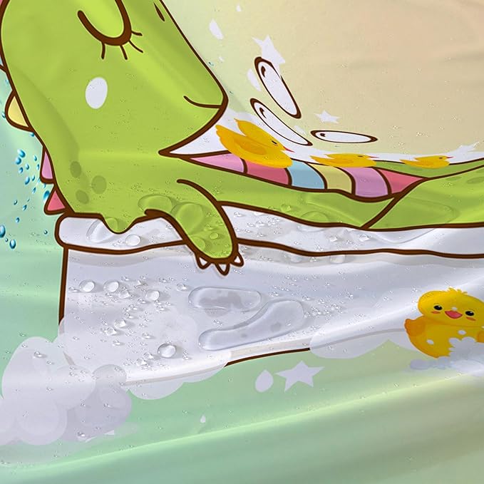 AILONEN Cartoon Shower Dinosaur Shower Curtain for Kids,Funny Green Dinosaur Shower Curtain Set with Hooks,72" W*84" H