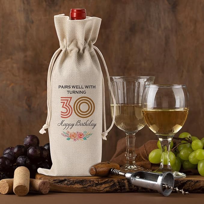 Funny 30th Birthday Gifts for Her Women Men Wine Bag, Happy Anniversary 30th birthday Party Decorations for Her Him Wine Bags, 30 Year Old Birthday Gifts for Women Men Wine Bottle Bag
