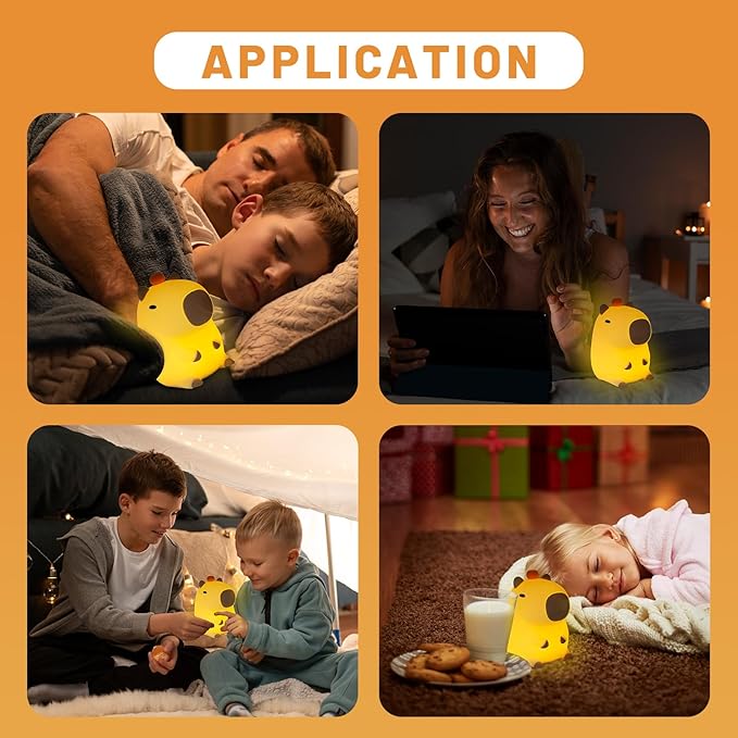 Night Light for Kids, Cute Capybara Silicone Night Lamp with 20min Timing Device, Rechargeable Lamps Touch Control Lamp, Tap Control, for Girls and Boys