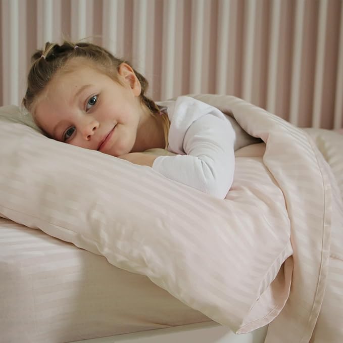 Toddler Bedding Set - 4 Piece Soft Crib Bedding Set for Boys and Girls, Includes Toddler Comforter, Flat Sheet, Fitted Sheet and Pillowcase, Cream Stripe