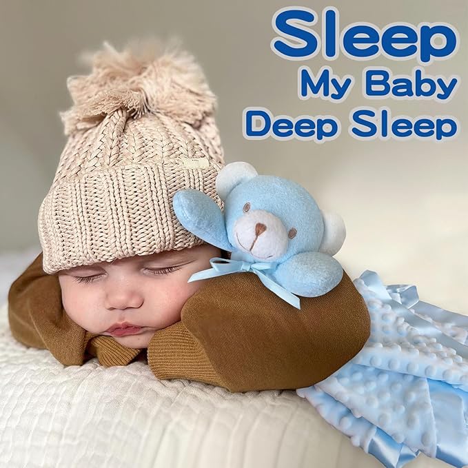 Blue Bear Baby Security Blanket Loveys for Babies Girls, 16" Soft Baby Lovey Blanket, Baby Snuggle Stuffed Animals Blankie, Baby Girls Gifts for Infant and Toddler