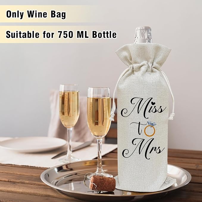 Mr And Mrs - Wine Canvas Bag, Wedding Wine Gift Bag, Wedding Gift for Bride Groom Gifts Wine Bags for Wine Bottles, Wine Gifts With Drawstring Wedding Engagement Bridal Shower Party Decoration -WB18
