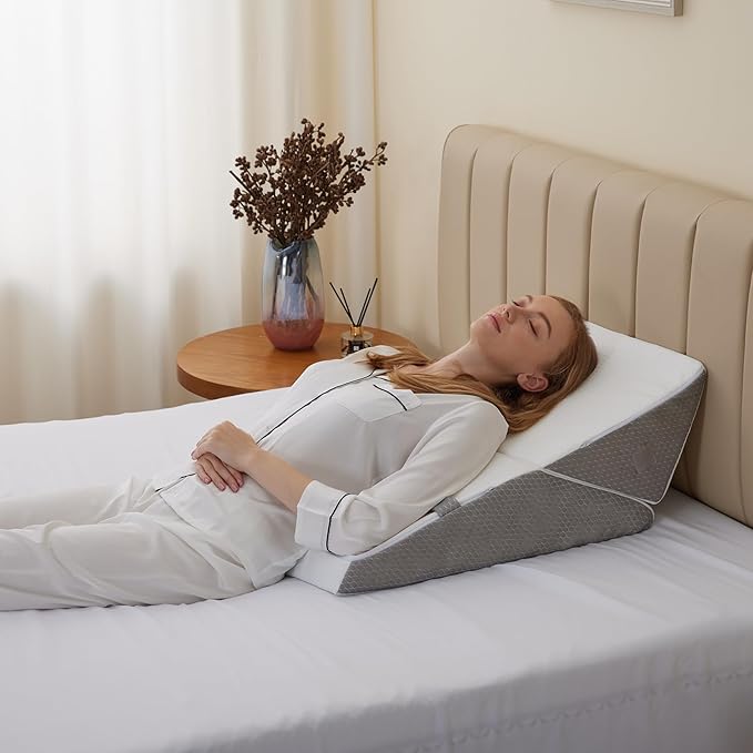 Wedge Pillow for Sleeping, Adjustable 9&12 Inch Foldable Bed Wedge Pillow Set, Orthopedic Memory Foam Triangle Pillow Wedge, 7-in-1 Elevated Pillows for Leg and Back Support, White/Grey