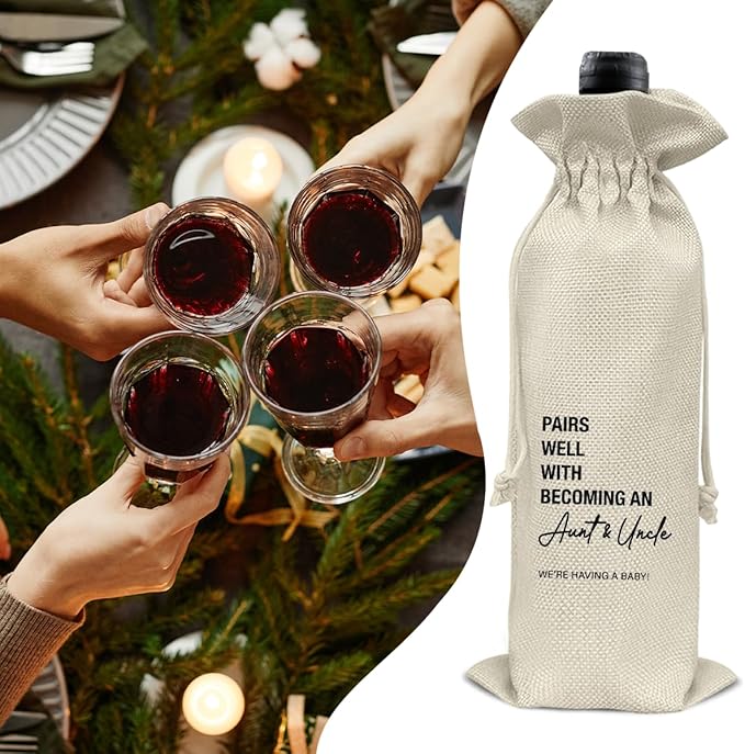 Pregnancy Announcement Wine Bag, Baby Announcements Gifts for New Aunt Uncle, Pairs Well With Becoming Aunt & Uncle Wine Gift Bag