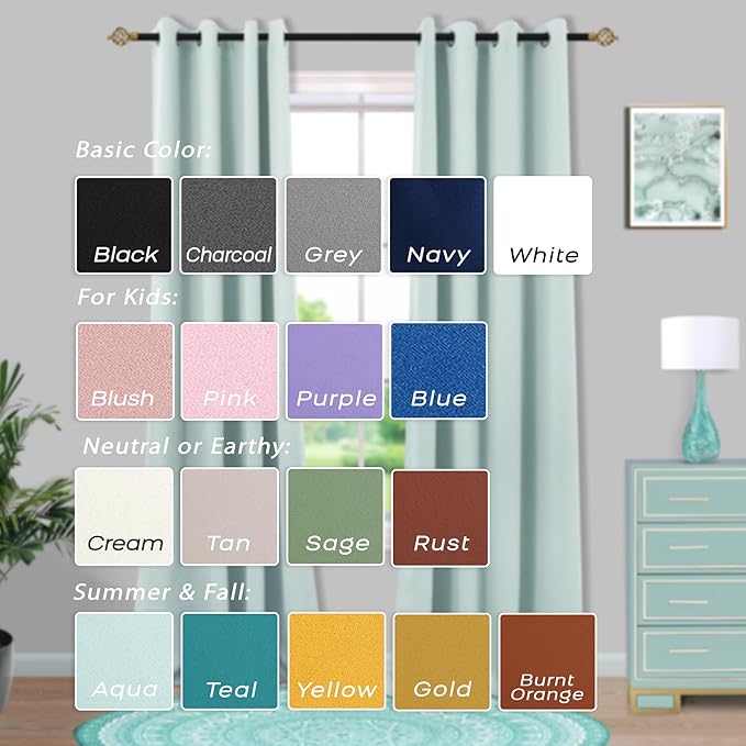 Mrs.Naturall Coastal Curtains for Living Room,Farmhouse Blackout Beach Themed Curtains for Dining Room Bedroom Cowgirl Decor,Aqua Mint Green,96 Inch Long 2 Panels Set