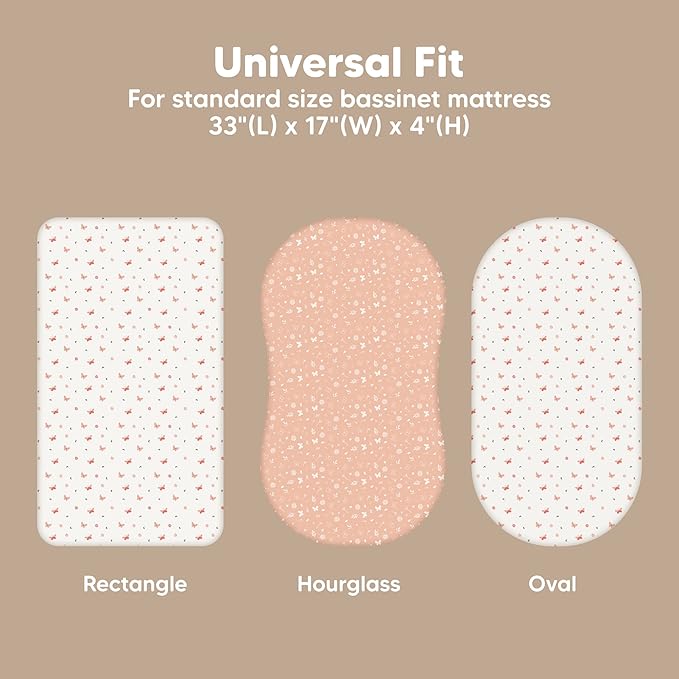 2-Pack Organic Bassinet Sheets for Girls, Boys - 100% Cotton Bassinet Mattress Sheets Compatible with Halo Bassinest Swivel Sleeper, Graco, Baby Delight, Chicco, Fitted Bassinet Sheets (Butterflies)