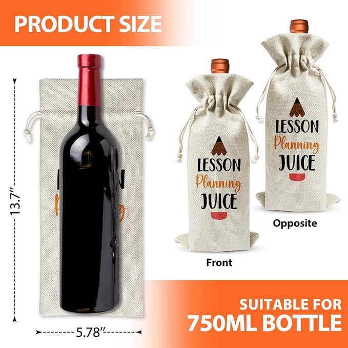 Teacher's Day Gift Wine Bag, Lesson Planning Juice, Back to School Teacher Gift, Thank You Gift Bag For Women, Graduation Party Decor Supply, Best Teacher Retirement Appreciation Day Idea Gift