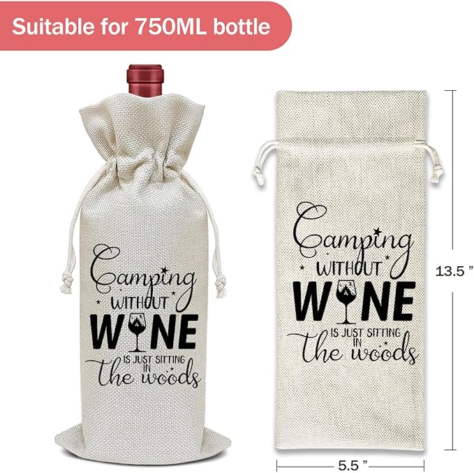 Camper Wine Bag, Camping Gift for Camper Funny Wine Gifts for Women Men Friends Coworkers, Party Favor Wine Champagne Gift Bag With Drawstring -12