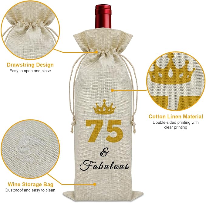 Sazuwu 75 Years Old Birthday Gifts for Women Men Wine Bag Happy 75th Birthday Gifts for Mom Dad Wine Accessories Gifts for Wine Lovers Gifts for Someone Turning Sixty 1949 Birthday Gifts