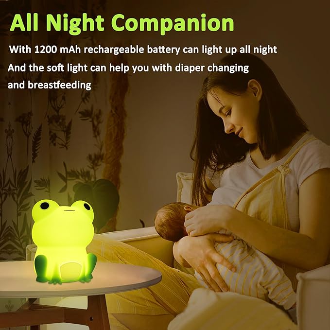 Frog Night Light, Frog Gifts for Girl, Frog Lamp Gifts Bedside Lamp for Nursery, ABS+SIL, Touch Control, Portable and Rechargeable Dimmable, Birthday Gifts for Boys Girls