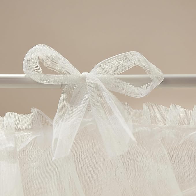 4 Corners Post Princess Curtain Bed Canopy Lace Up Double Layer 4 Opening Mosquito Net Mesh for Girls Bedroom Decoration(White, 64" W*82" L*82" H/Queen)