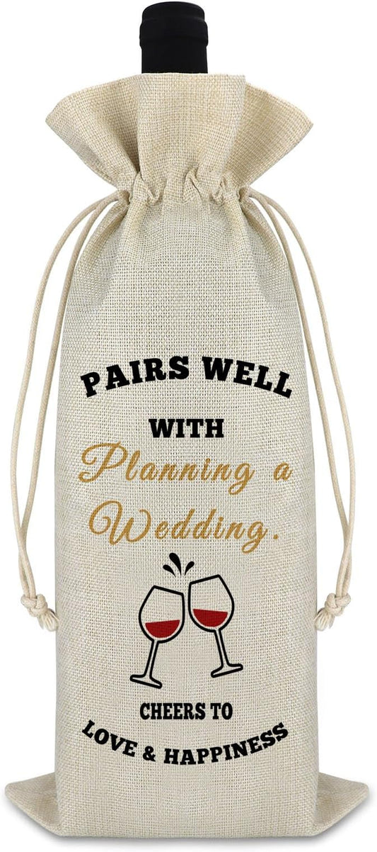 Christmas Gift Engagement Gift for Couple Champagne Wine Bags Wedding Planning Gift Bridal Shower Gift for Women Congrats Gift for Friend Newlywed Reusable Wine Bag Cheers to Love Happiness Burlap Bag