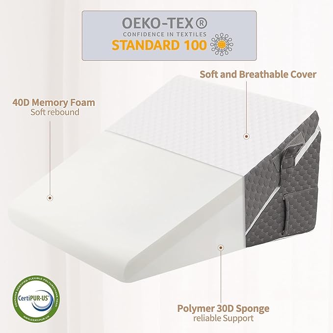 Wedge Pillow for Sleeping, 3PCS Bed Pillow for Side Sleeping, L29 x H22 Body Pillow with Memory Foam, Dark Grey