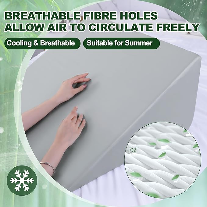 HOMBYS Bamboo Viscose Bed Wedge Pillow Cover with Zipper, 100% Viscose Made from Bamboo, Soft, Cooling, Breathable Wedge Pillowcase Sweat-Absorbent Pillowcase for Summer, 25"x25"x8", Light Grey