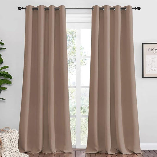 NICETOWN Bedroom Blackout Curtains and Drapes - Window Treatment Thermal Insulated Solid Grommet Blackout Draperies for Bedroom (Set of 2 Panels, 55 by 96 Inch, Cappuccino)