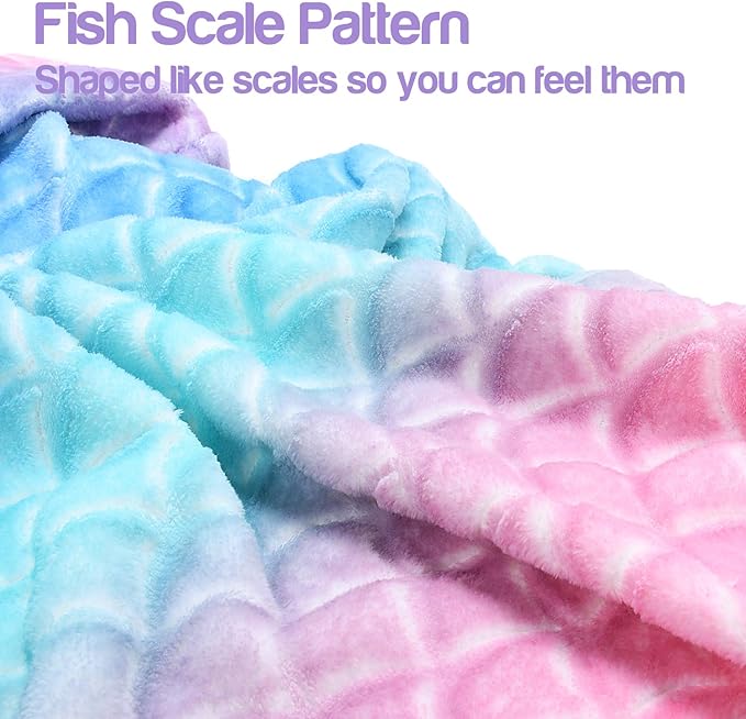 Catalonia Kids Mermaid Tail Blanket, Super Soft Plush Flannel Sleeping Snuggle Blanket for Girls, Rainbow Ombre, Birthday Gift for Daughter