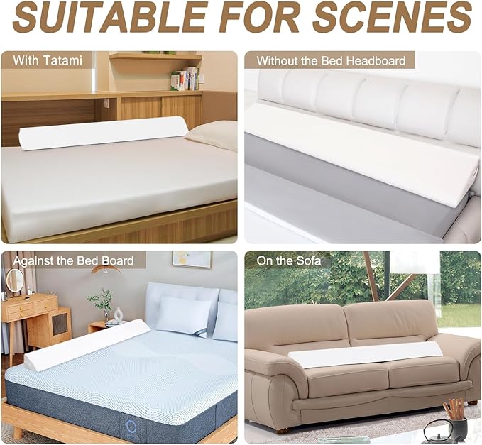 WdFour Bed Wedge Pillow, Close Off Headboard, Wall and Mattress Gap. Incline, Slanted Sweat-Proof Pillow for Neck and Back Pain Relief Anti-snoring for Comfortable Sleeping.(Off-White,54Wx10Dx6H)