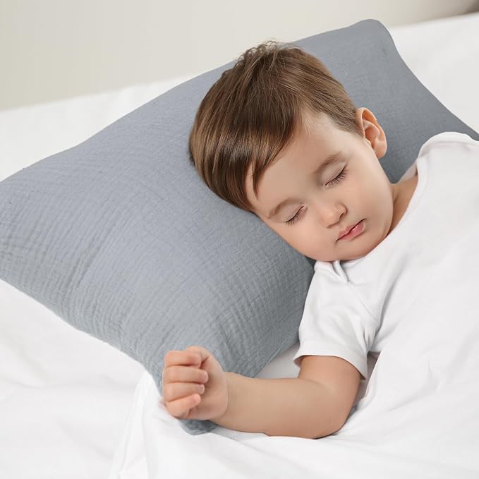 Organic Cotton Muslin Mini Pillowcases with Envelope Design,2 Pack Ultra Breathable Kids Toddler Pillowcases for Boys and Girls- 13 x 18 inches (Grey)