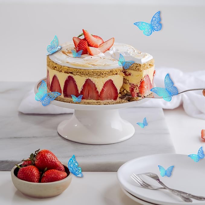 72Pcs 3D Butterfly Wall Decor 3 Sizes 3 Styles, Removable Butterfly Stickers Wall Decals, Butterfly Decorations Party Birthday Cake Decoration for Kids Nursery Wedding Bedroom Room(Blue)