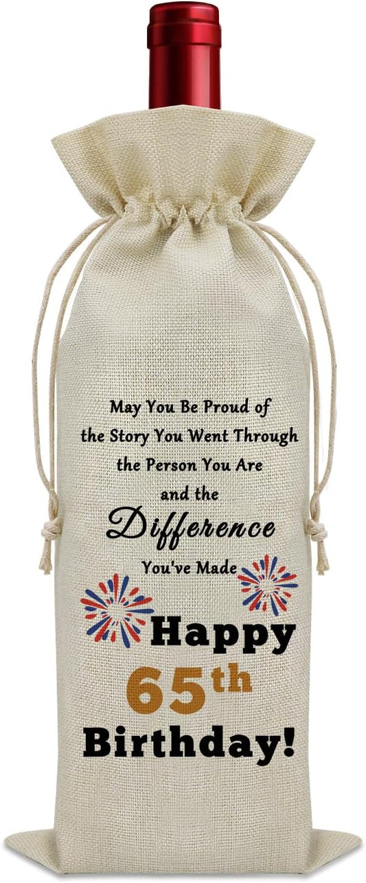 Sazuwu Happy 65th Birthday Gifts Wine Bag Birthday Gifts for Men 65 Years Old Inspirational Birthday Quotes Wine Accessories Gifts for Wine Lovers Born in 1959 Gifts for Turning 65