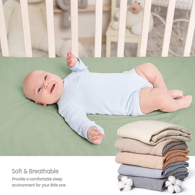Lulu moon Muslin Crib Sheet Fitted Crib Mattress Sheet for Boys and Girls, 28"x 52" Sage