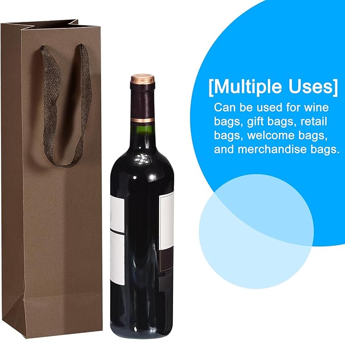 uxcell Wine Bags, 24pcs Brown 4 x 4 x 14 In Wine Gift Bags with Handles Paper Wine Tote Bag for Wedding Birthday Christmas Party Supplies