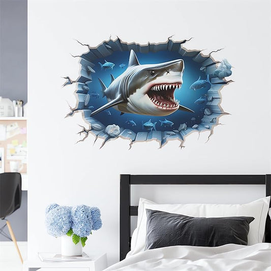 Broken Wall Fierce Shake Wall Stickers, sacinora Under The Sea Animal Wall Decals Removable Vinyl Peel and Stick for Boys Kids Baby Nursery Living Room Bedroom Sofa TV Background Art Decorations