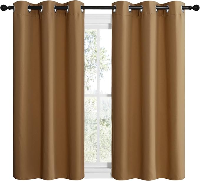 NICETOWN Sleek Blackout Curtains 50 inches Length for Small Windows, Noise Reducing and Block Draft Panels for Door Doorway Laundry Office Luxury Decor Theme (2 Panels, Gold Brown, W42 x L50 -Inch)