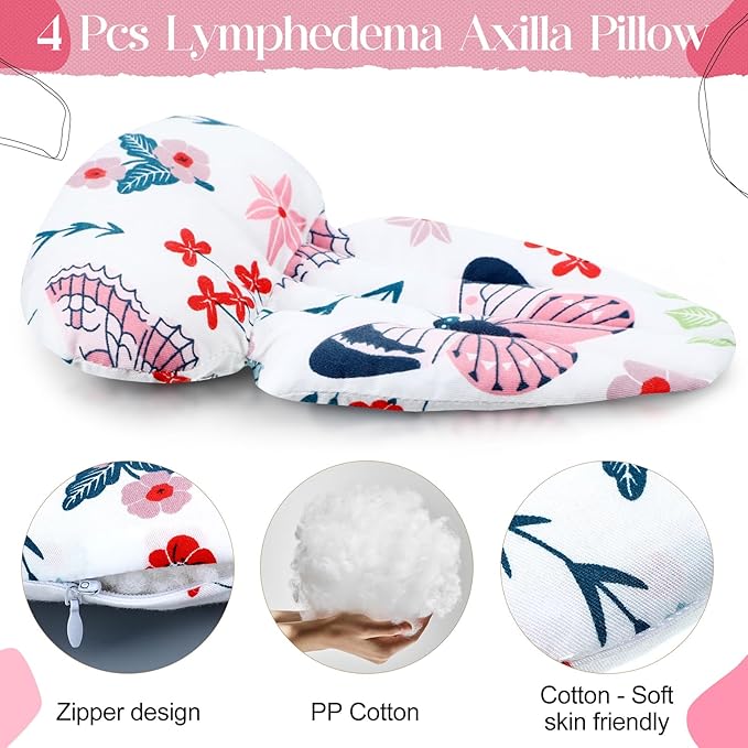 Juexica 4 Pcs Lymphedema Axilla Pillow Mastectomy Pillow Cotton Post Breast Surgery Pillow Mastectomy Recovery Breast Pillow for Sleeping Mastectomy Underarm Pillow Armpit Pain Relief (Flower)
