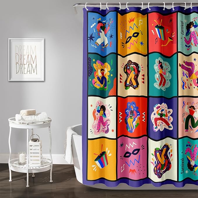 AILONEN Graffiti Music Shower Curtain,Happy Girls Music Art Bath Curtain Minimalist Bathroom Curtain 72" W*78" H Polyester Waterproof Bathroom Curtain with 12 Hooks