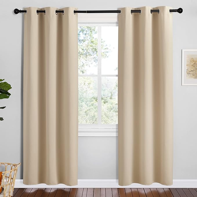 NICETOWN Room Darkening Curtain Panels for Cafe, Biscotti Beige, 2 Panels, W42 x L78 -inch, Thermal Insulated Grommet Room Darkening Draperies/Drapes for Window