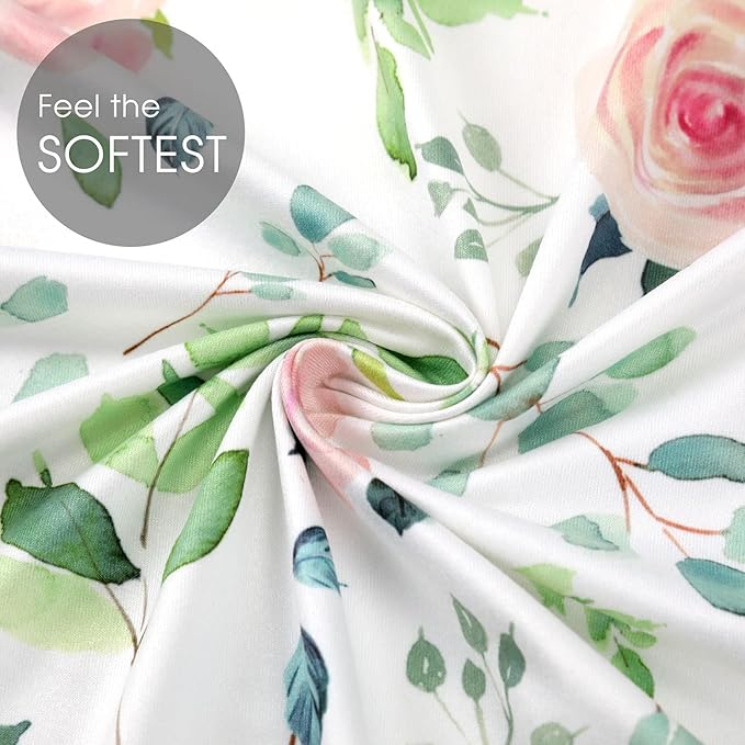 GRSSDER Stretchy Ultra Soft Jersey Knit Fitted Pack n Play Sheets Set 2 Pack, Portable/Mini Crib Sheets, Snug and Safe Playards Sheet for Baby, Pink Rose Stylish Print