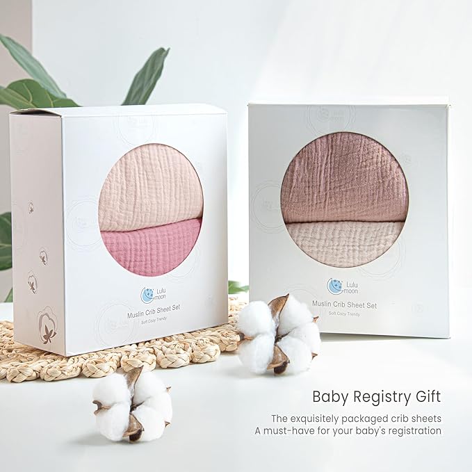 Lulu moon Muslin Crib Sheets - Fitted Crib Mattress Sheets for Boys and Girl - 28"x 52", 2 Pack