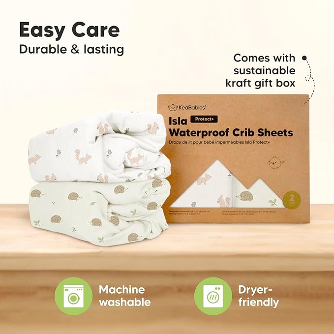 2-Pack Waterproof Crib Sheets for Boys,Girls-Viscose Derived from Bamboo Crib Sheets Neutral,Crib Mattress Protector Sheet,Soft Toddler Bed Sheets,Fitted Baby Crib Sheets Girl,Boy(Nibbles/Bruce)