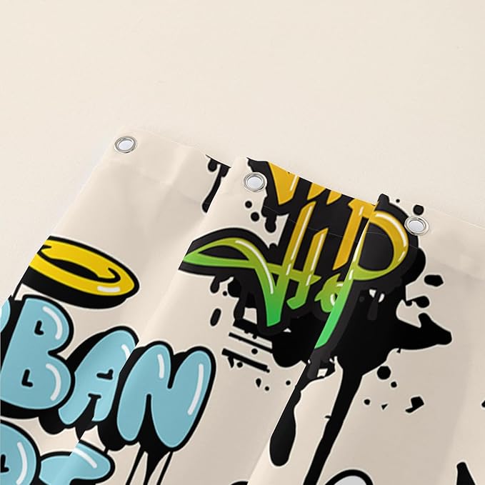 AILONEN Hip-Hop Skull Shower Curtains,Graffiti Music Bath Curtains,Printed Rock Curtains,Polyester Waterproof with 12 Hooks for Bathroom 36" W*72" H