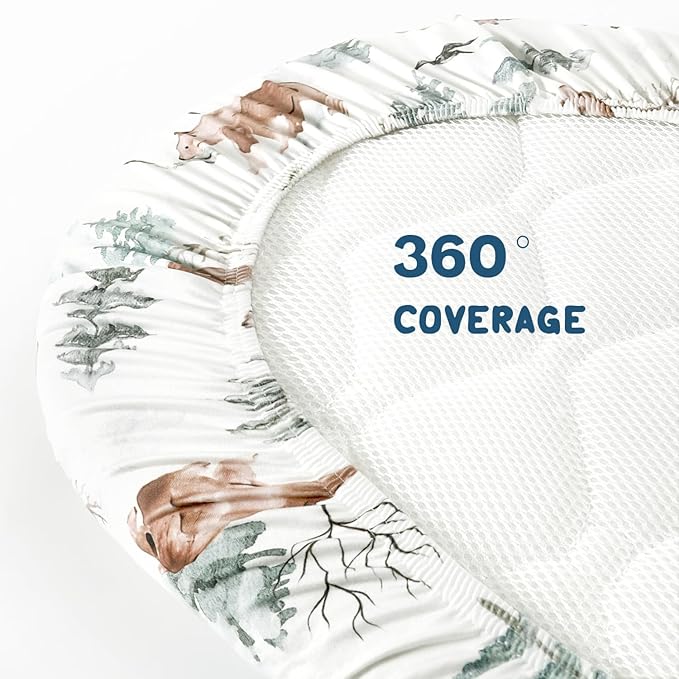 GRSSDER Stretchy Ultra Soft Fitted Bassinet Sheet Set 3 Pack, Universal Fit for Bassinets Baby Cradle Moses Basket Oval Rectangle Mattress Safe and Snug, Stylish Pattren of Bear and Wolf Print