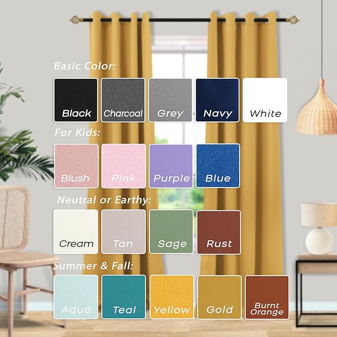 Mrs.Naturall Black Out Curtains 96 Inches Long for Living Room Dining Room 2 Panels Set,Grommet Top Thermal Blackout Curtains 96 Inch Length,Light Gold