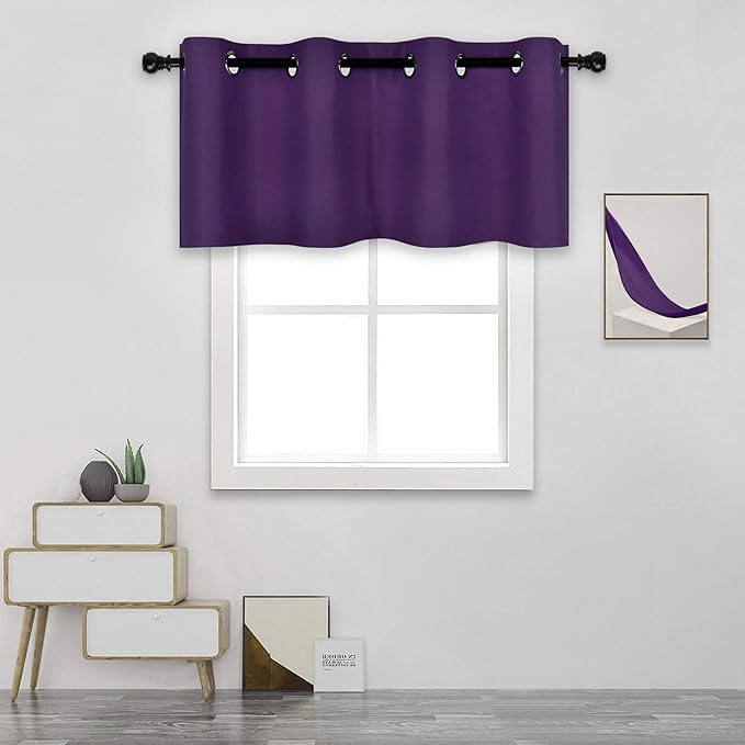 Purple Valance for Bathroom Solid Grommet Top Blackout Valance Window Treatment for Living Room Short Straight Drape Valance for Bedroom Kids Room 52X18 1 Panel Royal Purple