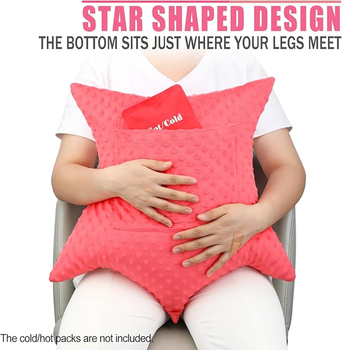 Star Hysterectomy Abdominal Pillows with 2 Pockets, Stomach Pillow after Surgery C-Section Tummy Tuck Support Gifts with Hands Placement Pouch Endometriosis Comfort Recovery Women Men Red