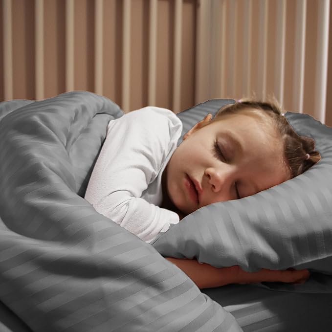 Toddler Bedding Set - 4 Piece Soft Crib Bedding Set for Boys, Includes Toddler Comforter, Flat Sheet, Fitted Sheet and Pillowcase, Grey Stripe