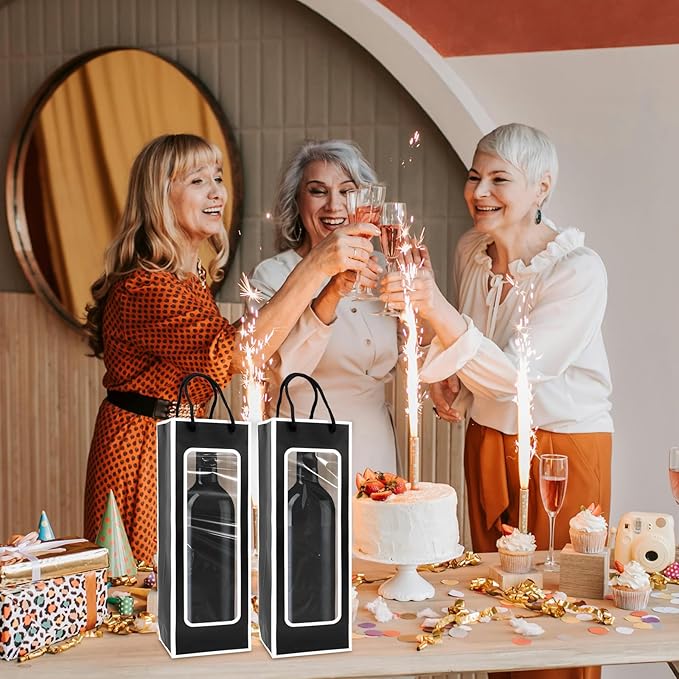 Cyblinia 20 Pack Wine Gift Bags Kraft Paper Wine Bags with Window Wine Bottle Bags 14.2 x 4.9 x 3.4 Inch Paper Gift Bags Party Bags for Wine Bottles,Gifts, Wedding Party