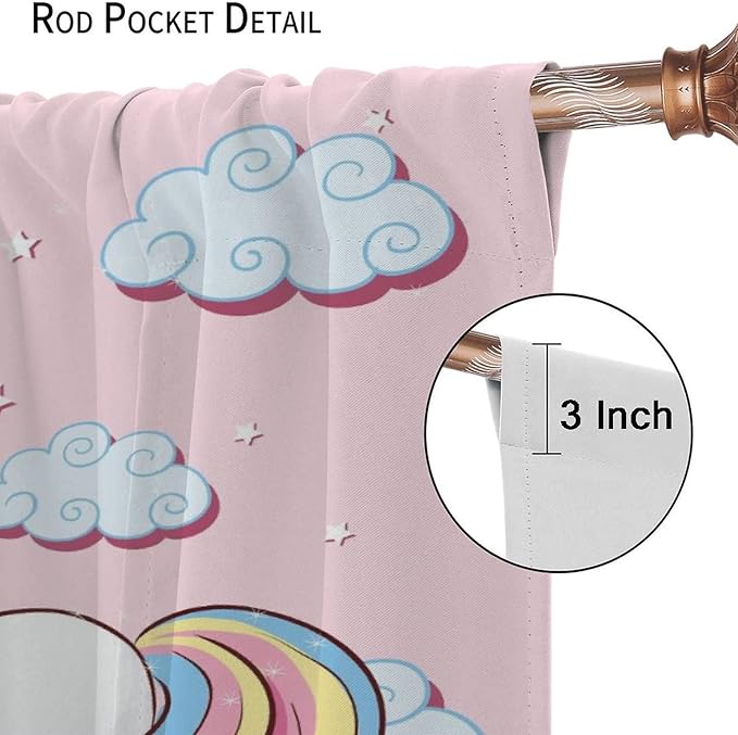 Unicorn Curtain for Kids Bedroom,Pink Cartoon Rainbow Darkening Curtains Decor Sliding Curtains Decorative Curtains for Girls Boys Baby Room,Living Room Decoration 84x84inch