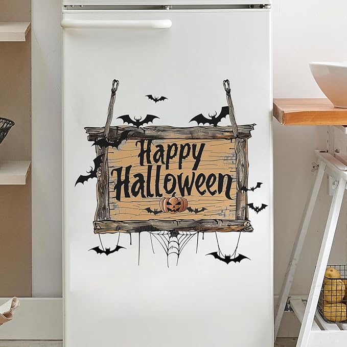 Halloween Wall Stickers Pumpkin Bat Happy Halloween Door Sign Decals Self Adhesive Halloween Wall Decor for Wall Window Glass Mirror Halloween Party Favor Supplies Halloween Decoration Clearance
