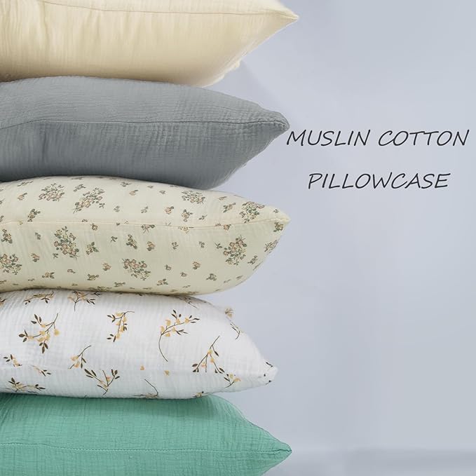 Organic Cotton Muslin Mini Pillowcases with Envelope Design,2 Pack Ultra Breathable Kids Toddler Pillowcases for Boys and Girls- 13 x 18 inches (Grey)