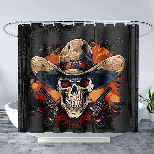 AILONEN Gothic Skull Shower Curtain for Bathroom,Graffiti Fire Gun Skull Black Art Bathroom Curtain for Kids Girls Teen,Bath Curtain 72" W*84" H Polyester Waterproof Bathroom Curtain with 12 Hooks