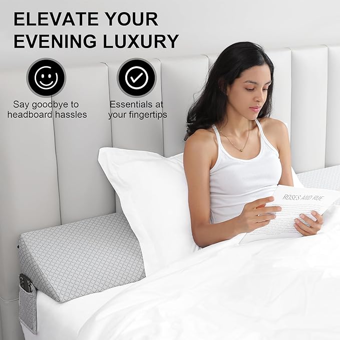 King Bed Wedge Pillow for Headboard,Foam Headboard Pillow Wedge,Bed Gap Filler,Mattress Wedge,Mattress Gap Filler - Fill The Gap (0-8") Between Headboard and Mattress (Gray, 76"x10"x8")