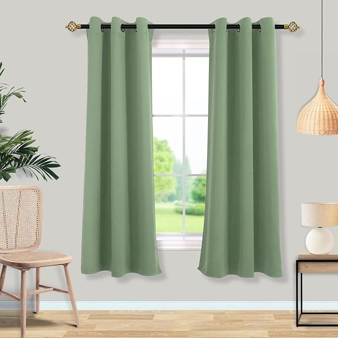 Mrs.Naturall 72 Inch Length Black Out Curtains 72 Inch Long for Living Room,Blackout Room Darkening Thermal Insulated Light Blocking Cottage Core Decor Cottagecore Curtains for Bedroom,Sage Green